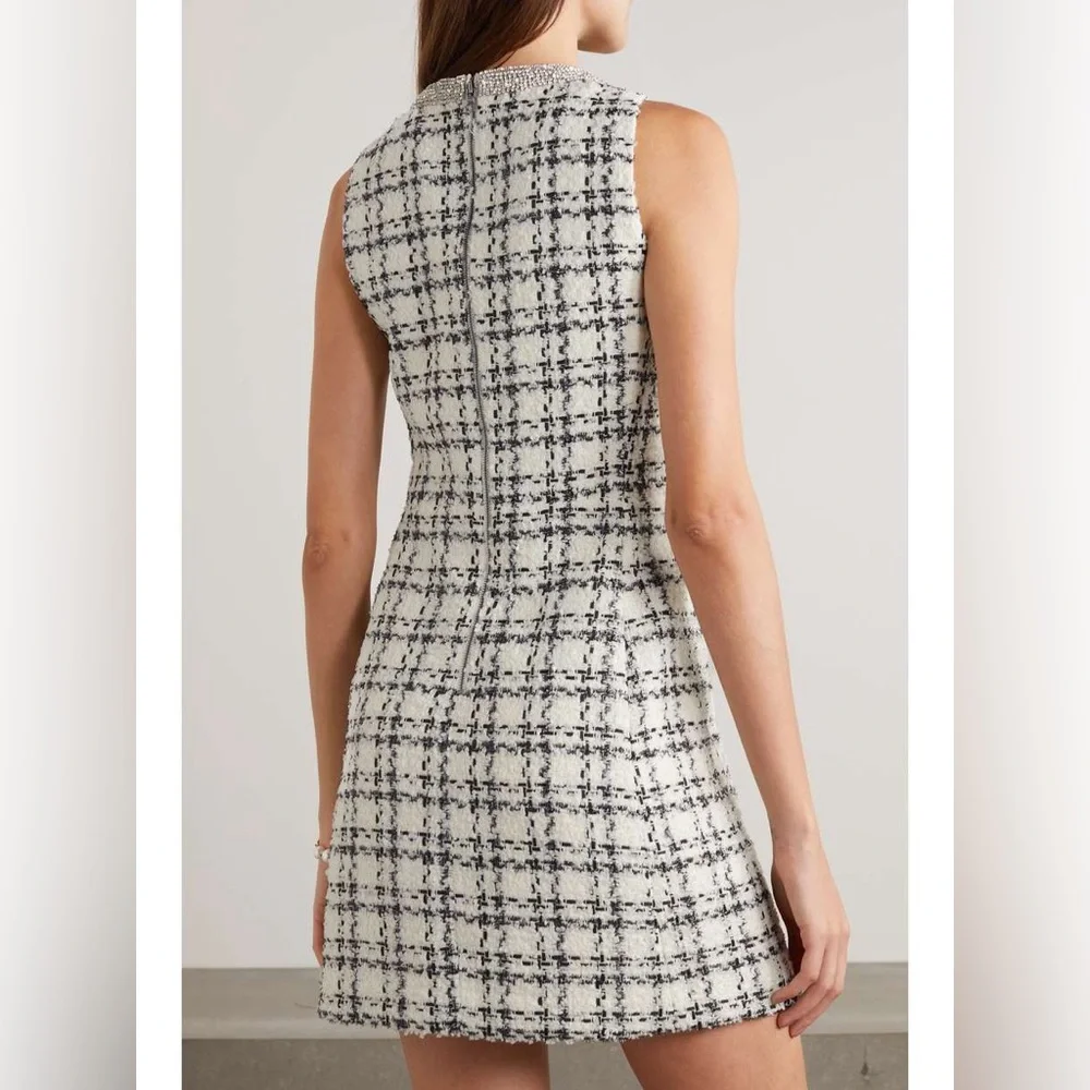 NWT Alice Olivia Clyde Crystal Embellished Checked Tweed Dress